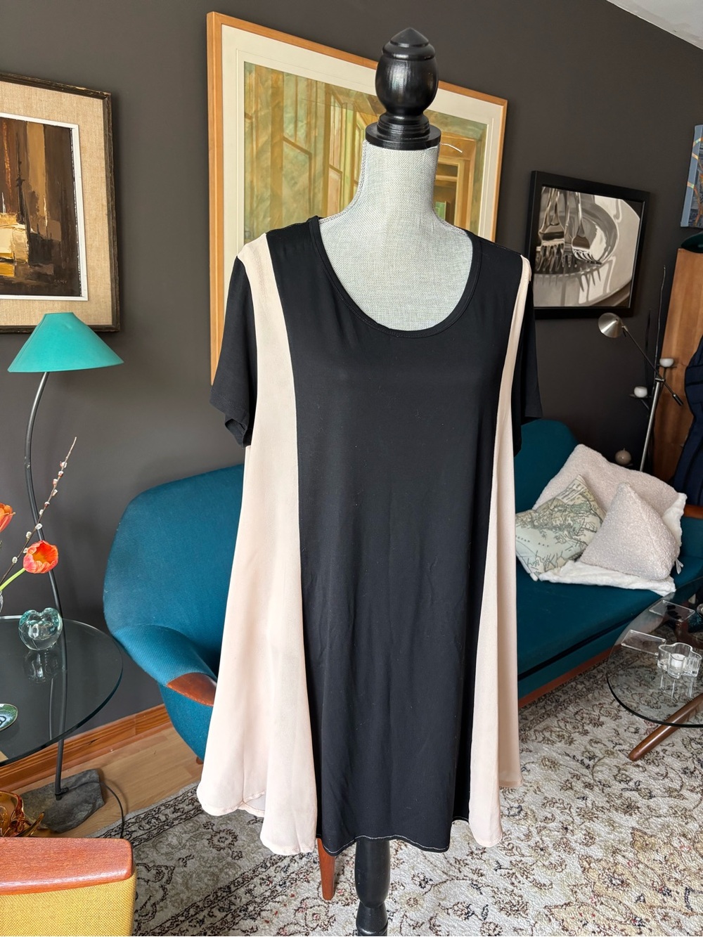 Women's Black Tunic with Cream Side Panels